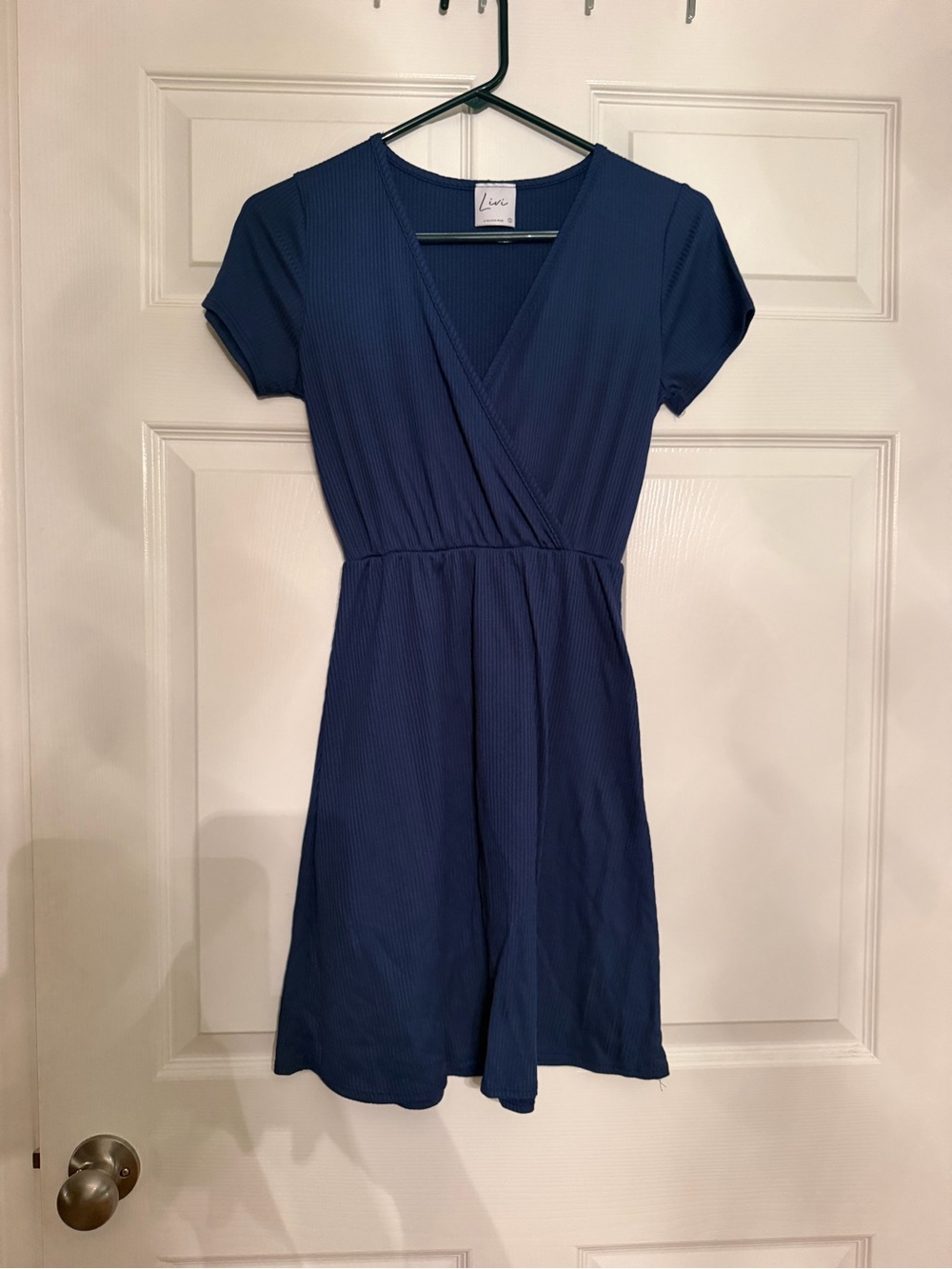 Olivia Rae Deep Navy Short Sleeve Wrap-Front Dress